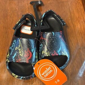 Wonder Nation Kids Sandals with Dinosaur Print - Black and Multicolor